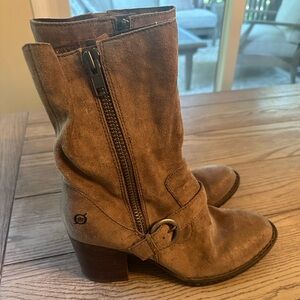 Born Light Brown Leather Heeled Boots with Buckle Size 11